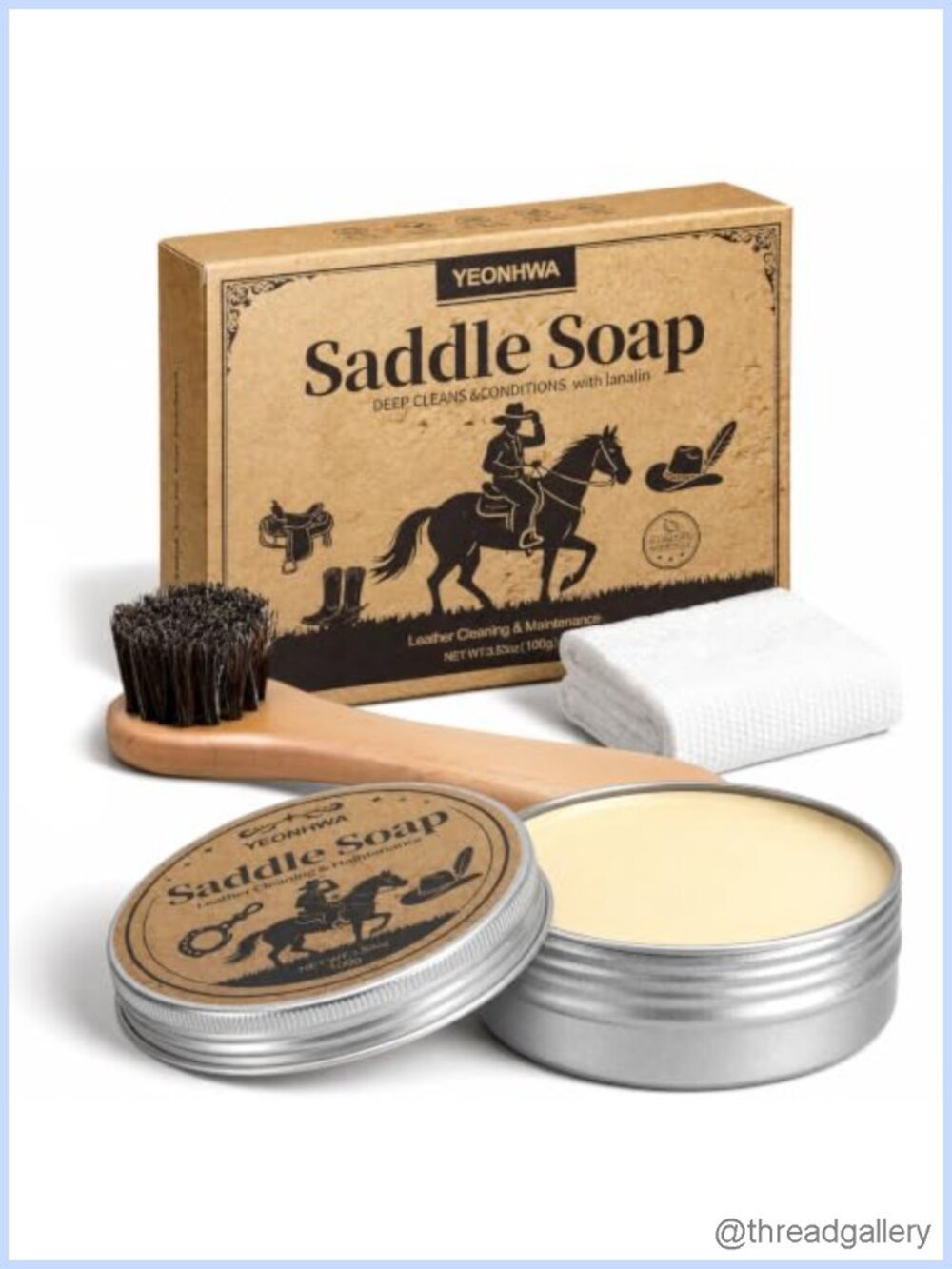 3-in-1 Saddle Soap Kit Horsehair Brush Soft Cloth Leather Cleaner Conditioner